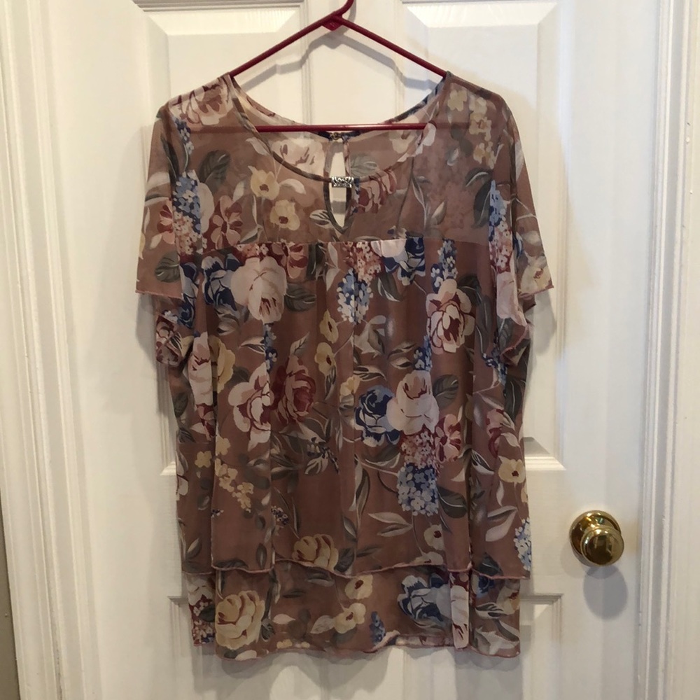 Sheer Light Brown Flowered Tunic